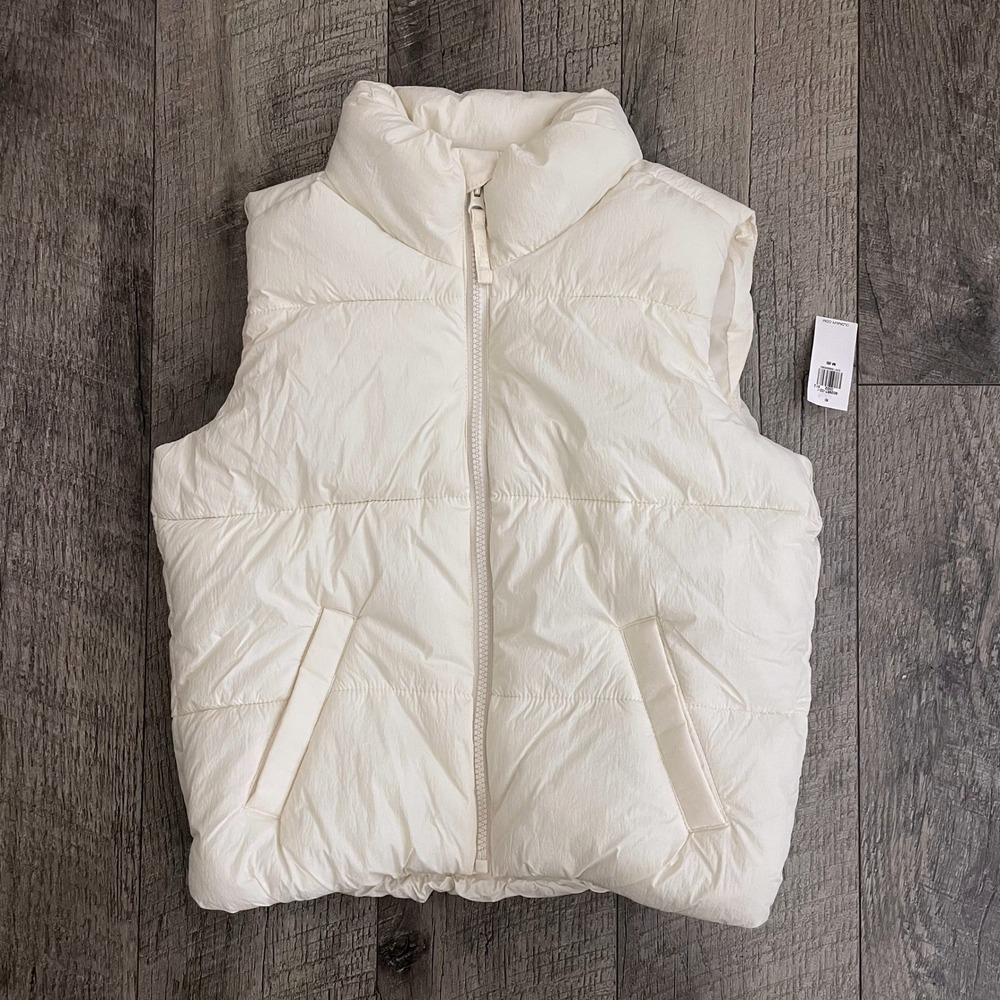 Old Navy Girls Medium 8 Puffer Vest Off White Water Resistant Quilted Full Zip‎
